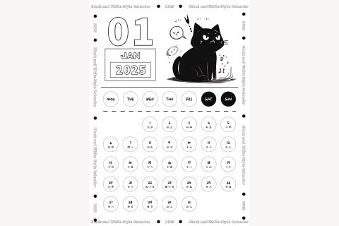 2025年一月黑猫圆形日期概览页面