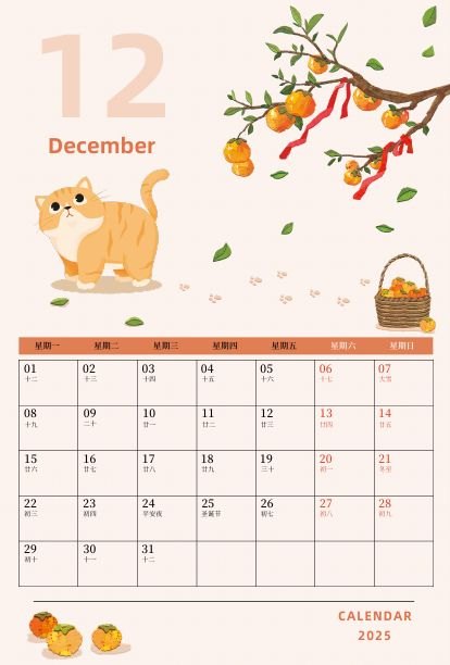 2025年12月竖版月历页面