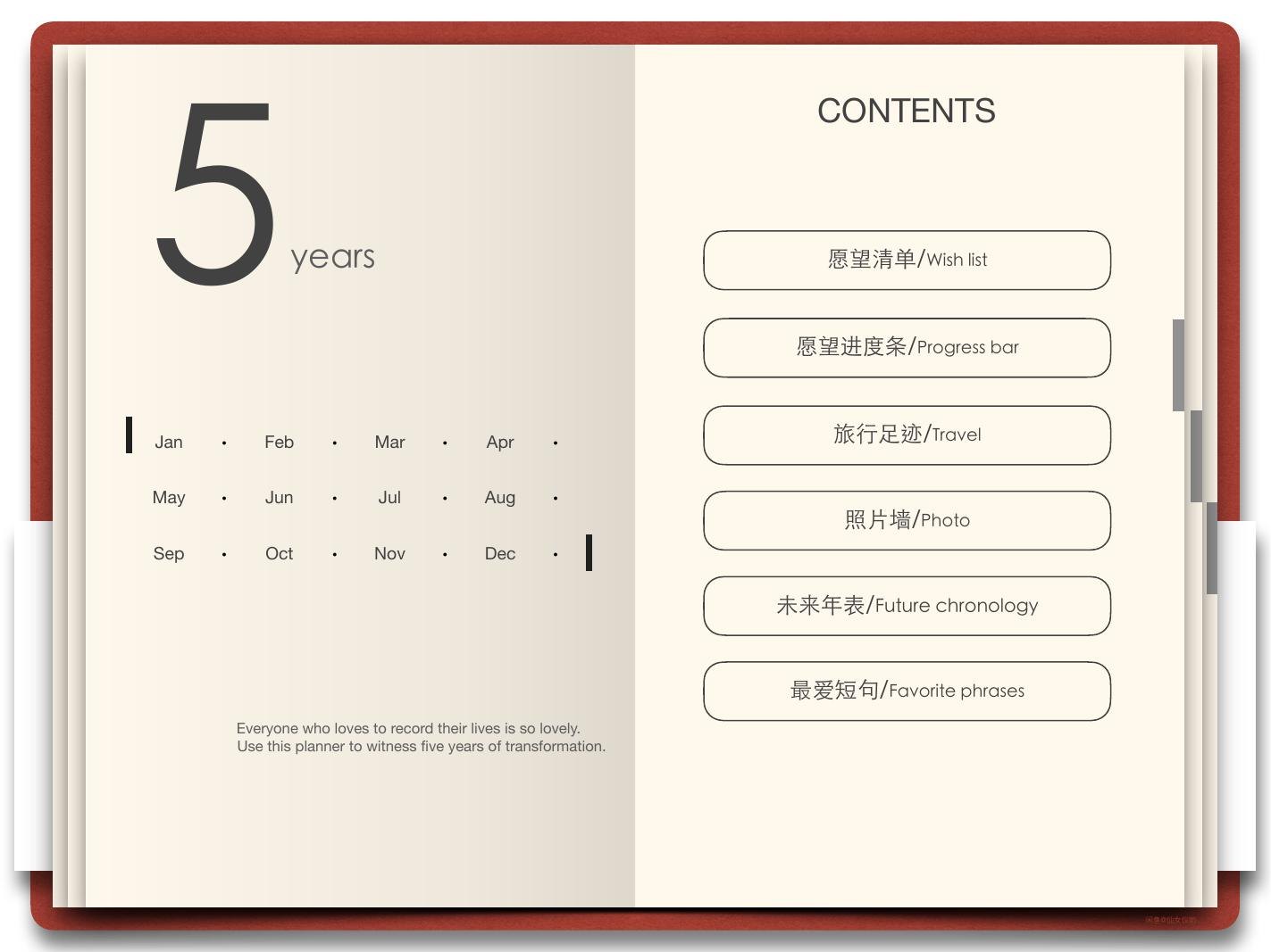 五年日记目录与封面式首页