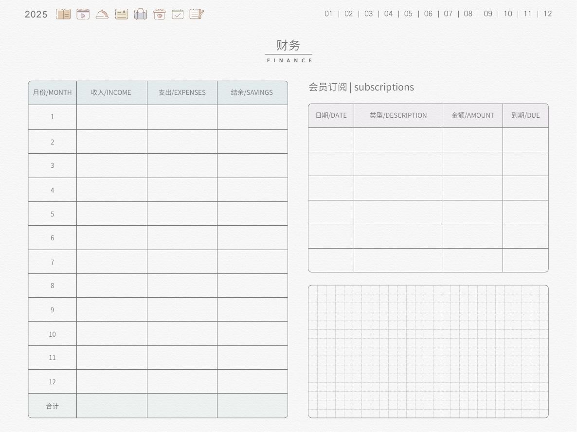 收入支出结余及订阅管理年度财务页面